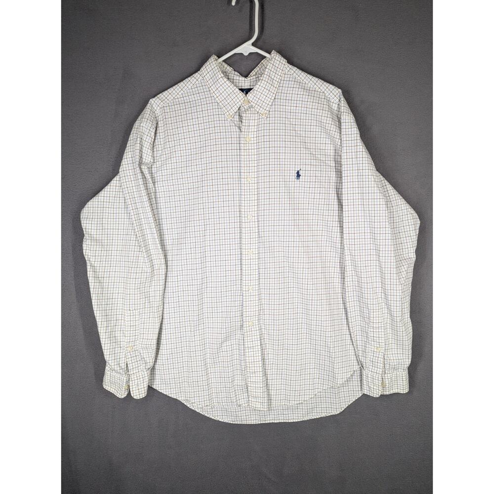 Ralph Lauren Classic Fit Shirt White Blue Windowpane Plaid Blue Pony XXL